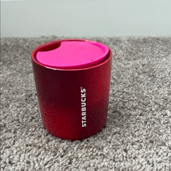 Starbucks Red and Pink Swirl Ombre Ceramic Coffee Cup with Sip Lid - Picture 1 of 4